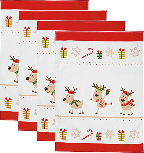 Erwin Müller Geschirrtuch-Set - 4er-Pack - Küchentuch - mit Druckmotiv - Baumwolle - Weihnachten - Rentiere - Größe 50x70 cm