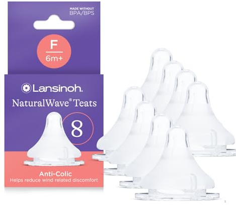 Lansinoh NaturalWave Baby Bottle Teats - Fast Flow - 8 Pack - Anti-Colic Air Vent - BPA & BPS-Free - Clinically Proven to Reduce Nipple Confusion - Compatible with Lansinoh Bottles