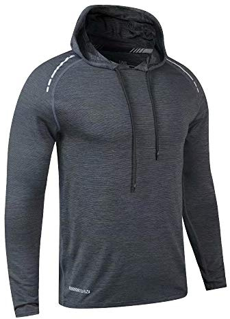 Muscle Alive Uomo Manica Lunga Felpa con Cappuccio Elastico Leggero Felpe Poliestere e Spandex T203 Grigio Scuro XL
