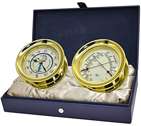 Ensemble cadeau Master-Mariner All Aboard, Guindeau nautique avec horloge de marée et instruments de compteur de confort, finition dorée, cadran bleu ivoire