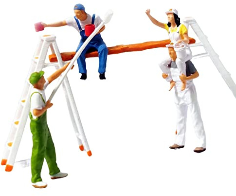 Perfeclan 1/87 Pittore in Miniatura Personaggio Femminile E Bambola della Resina per Il Modello di Treno Ferrovia Micro Paesaggio Diorami Collez, con portascale