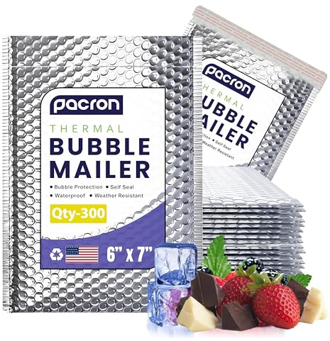 Pacron 300-Pack Insulated Silver Thermal Bubble Mailers 6 x 7 - Waterproof Metallic Foil Self-Sealing Padded Envelopes for Cold Shipping, Perishables, Food, Cosmetics, Pharmaceuticals