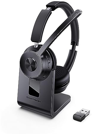 (Upgraded Version) Wireless Headset, Bluetooth Headset with Noise Cancelling Microphone, Best Headphones with Mic Mute & USB Dongle for PC/Computer/Laptop/Cell Phones/Remote Work/Call Center