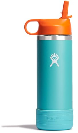 Hydro Flask Kids Water Bottle for School - Stainless Steel and Insulated with Straw Cap - 18 Oz in Seaspray Blue