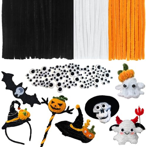 VntMQP Hilo de chenilla múltiple, limpiapipas multicolor para manualidades, 30 cm x 6 mm, adecuado para flores, animales pequeños, Halloween y Navidad (Halloween Set)