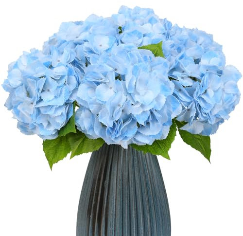 JUSTOYOU Flores de hortensia artificiales, 2 piezas de hortensias realistas de tallo largo individual, color azul, 19.6 pulgadas, grandes ramos de hortensias falsas de tacto real para bodas, fiestas
