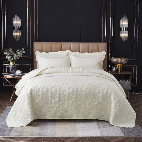 XIUWOUG Couvre-lit 260x240 cm, 2 Taies d'Oreiller, Matelasé, Blanc