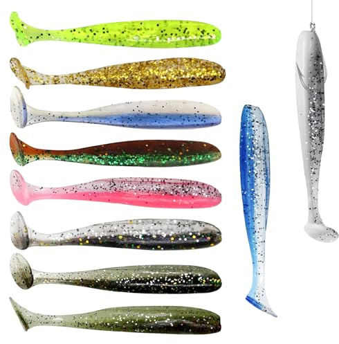 Keboyoe Set di 110 esche in gomma per pesce persico e trota, 7 cm