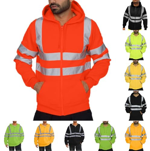 Herren Warnjacke Outdoor Reflektierende Laufjacke und Fahrradjacke Arbeitsjacke mit Reißverschluss Sport Warnschutzjacke Softshelljacke Baumwolle Jacke Sale Angebote Orange L