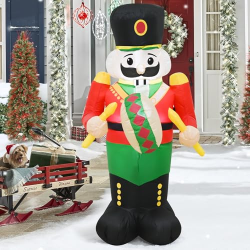 4FT Christmas Inflatable Nutcracker Indoor Outdoor Decoration, LED Light Garden Yard Lawn Xmas Blow up Decor, Easy Storage for Stress Free Christmas Outdoor Blow up Decorating
