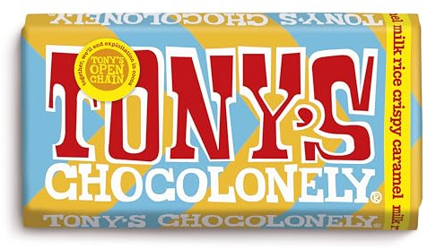 Tony's Chocolonely Milk Chocolate Rice Crispy Caramel Bar - 180g, Milk Chocolate, Gift, Vegetarian - Belgian Fairtrade Chocolate