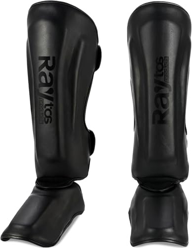 Raytos Muay Thai Shin Guards – MMA Kickboxing Leg Guards, Adjustable with Triple-Layer Padding & Instep Protection for Training and Sparring(Black, M)