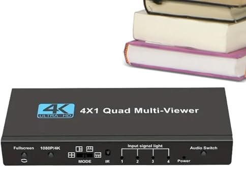 Multiskärmsdelare | Multivision | 4K 4-i-1 multiskärmadapter utan avbrott för hemmabio, videospel, strömning och säkerhetsövervakning