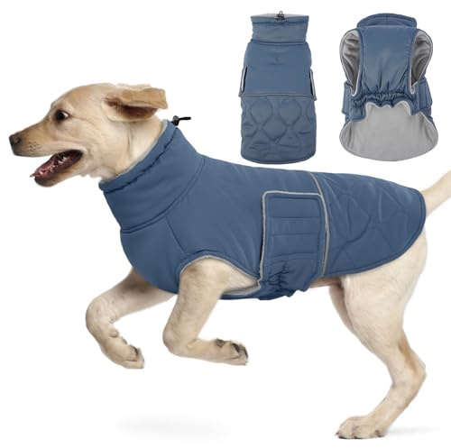 Hjumarayan Giubbotto Cane Taglia Grande - Cappotto Imbottito Invernale, Cappotto Pile Cane Piumino Cani Taglia Grande Labrador, Blu-grigio XXL