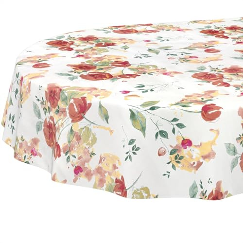 Mantel de Hule Lavable, fácil de Limpiar, Impermeable, Efecto Loto, para jardín, diseño de Amapolas, Ovalado, 220 x 140 cm, Borde de Corte