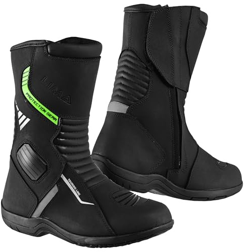 LIMA MOTO Bottes de moto de tourisme en cuir véritable pour homme, homologuées CE, imperméables, semelle en caoutchouc antidérapante, protection renforcée, Noir rugissant, 40 2/3 EU