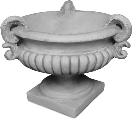 gartendekoparadies.de Pflanzschale Pflanzgefäß aus Steinguss, H. 43 cm, 15 Liter, 46 kg, Grau, frostsicher für Außenbereich