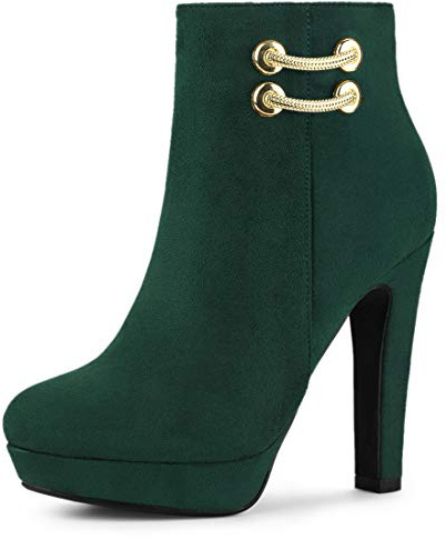 Allegra K Botines de plataforma de tacón alto grueso con punta redonda para mujer, Green, 38 EU