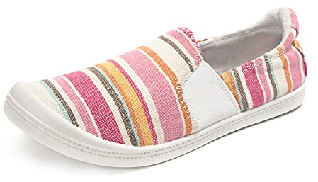 Women's Canvas Slip-On Sneakers, Casual Tennis Shoes, Colorful Stripes, 8