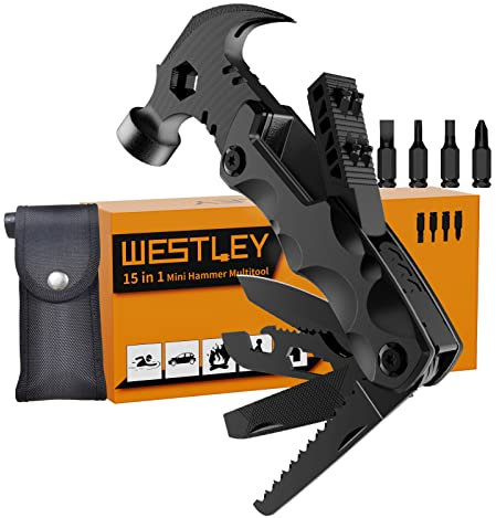 Geschenke für Männer Einzigartig, WESTLEY Multitool, 15 in 1 Survival Gear, Camping Zubehör, 4 Schraubendreher Köpfe mit Magnet, Schlossfunktion, coole Gadgets für Männer WT15H