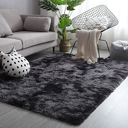 ERPENG Langflor Teppiche 140x140cm Anti-Rutsch Unterseite Weich und kuschelig Wohnzimmer Fellteppich Leicht zu Reinigen für Flur Teppich Anti Rutsch Unterlage, Dunkelgrau