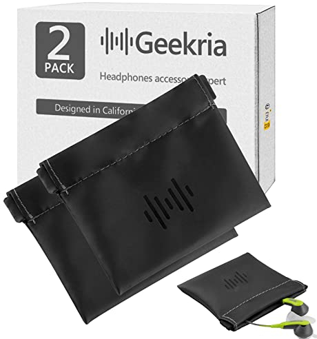 Geekria Lot de 2 étuis Souples élastiques pour écouteurs/Sac de Transport pour Casque/Pochette de Protection Universelle pour Casque/étui pour écouteurs de poch (Noir)