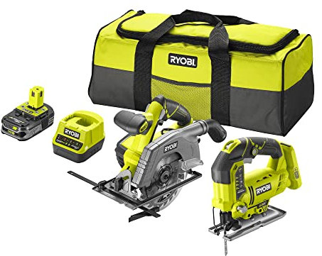 RYOBI - Duo ONE+ 18V : Scie sauteuse pendulaire 18V avec 1 lame + Scie circulaire 18V - diam. 165 mm, 1 lame 24 dents + 1 batterie 18V 2,5 Ah et 1 chargeur rapide - R18JSCS-125S