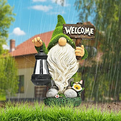 Garden Yard Gnome Statue,Outdoor Solar Powered LED Garden Lights,Large Solar Flocked Gnome Statue Decoration,Waterproof Gnomes Figurine Garden Light,Gnome Garden Ornaments,Garden Gifts (style 1)