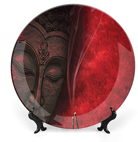 LIGUTARS Decorative Plates, Asian Print Ornament, Zen Hippie Design, 10 Inch, 1 Plate with 1 Display Stand, Multicolor