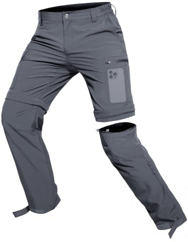 Hiauspor Pantalon de randonnée pour Homme Zip Off Pantalon d'extérieur Léger à séchage Rapide Stretch pour Le Trekking, la pêche, Le Cargo (Gris Foncé, M)