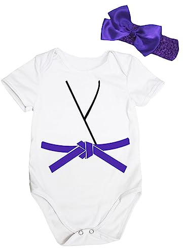 Petitebella Judo Karate Taekwondo Jersey Baby Bodysuit Nb-18m (White/Purple, 6-12 Months)