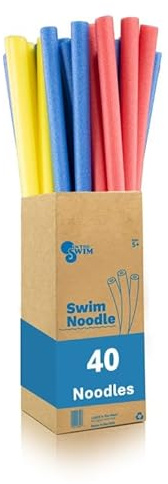 In The Swim 40-Pack, 2-Inch Diameter Standard Pool Noodles – Soft Large Foam Noodles for Extra Buoyancy - Floating Training Device, Exercise Aid, Pool Toy - 50 Inches Long - 3 Assorted Colors