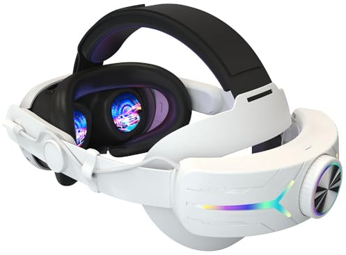 AZURAOKEY Head Strap Compatible with Quest 3 with Extended 8000mah Battery Pack RGB Adjustable VR Lightweight Replacement Strap LED Backlight Head Strap for Meta Quest 3 Headset