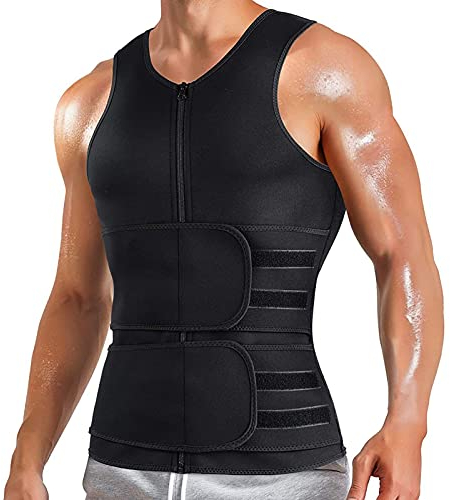 Gilet da sauna da uomo, cintura dimagrante, in neoprene, per fitness, con effetto sauna, nero, XXXXL