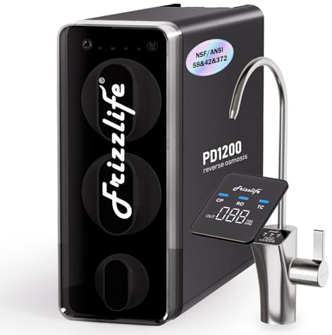 Filtre à eau à osmose inverse Frizzlife 1200GPD, NSF/ANSI 42&58&372, système RO sans réservoir à 11 étapes, sous évier, rapport pur/drainage de 3:1, robinet intelligent, réduction des PFAS, PD1200
