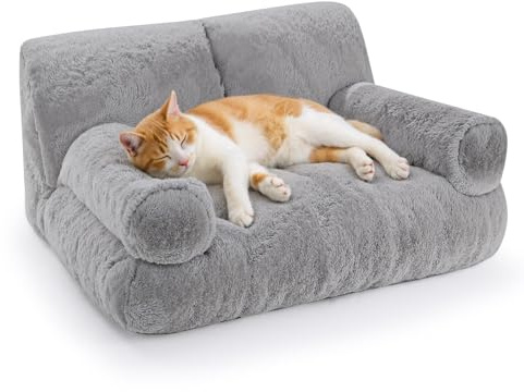 Gimars Große Katzen-Couch – 10 % mehr Füllung, Orthopädisches, Flauschiges, Waschbares Katzenbett mit Rand, abnehmbarem Bezug & Rutschfester Unterseite