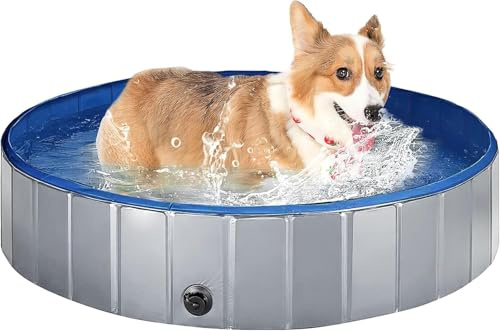 Swimming Pool for Dogs, Collapsible Hard Plastic Outdoor Pool for Pet, Foldable Bath Tub Duck Pond for Bathing Wading Outdoor Backyard Use, Grey (80 x 20 cm)