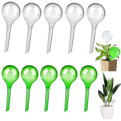 10 Pcs Plant Watering Bulbs, Self Watering Globes, Automatic Drip Irrigation Stakes for Indoor Outdoor Potted Plants, Vacation Plant Waterers(5 Green & 5 Clear)