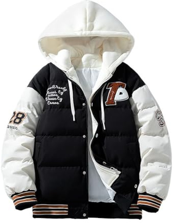 Oanviso Veste De Baseball Homme Hiver Chaud Manteau Doudoune Y2K 90S Vintage College Jacket Matelassée Moto Épaissir Blouson Bomber Vestes Manteaux A Noir XXL
