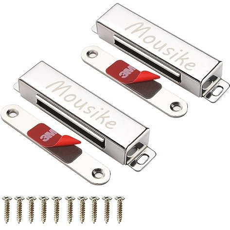 Mousike Magnetischer Türverschluss 30 kg Starke Edelstahl Schrankmagnete für Küchenschrank Kleiderschrank Schrank Schranktürverschluss (Silber 2er Pack)