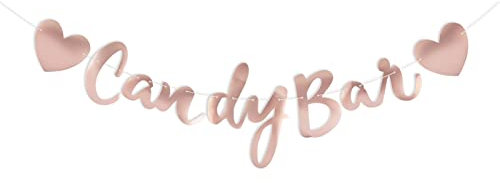 MEJOSER Candy Bar Banner Girlande Papier Girlande in Rosegold Metallic Candy Bar Zubehör Wimpelkette Dekoration für Hochzeit Geburtstag Party JGA Party Feier Weihnachtsfest Candy Bar Schritzug