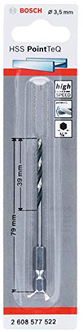 Bosch Professional Brocas de vástago hexagonal PointTeQ, para metal, diámetro: 3.5 mm, vástago hexagonal de ¼, accesorios para taladro de impacto y taladro atornillador