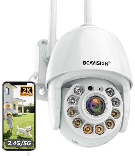 BOAVISION 2K Security Camera Outdoor, Wireless WiFi IP Camera Home Security System 360° View,Motion Detection, auto Tracking,Two Way Talk, pan Tile Full Color Night Vision 5G/2.4G WiFi