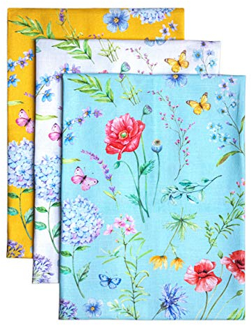 Maison d' Hermine Just Florals 100% Baumwolle Set von 3 Multi-Purpose Küchenhandtuch | Bar Handtücher | Frühling/Sommer (50 cm X 70 cm)