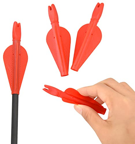 SHARROW 50 Pcs Archery Conjoined Arrow Nock and Fletchings Plastic 2.5 Inch Vanes for DIY OD 8mm Wooden Bamboo Fiberglass Carbon Arrow Bow Hunting Accessories (Red)