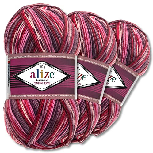 Alize 3x100g Superwash Comfort Sockenwolle 33 Farben zur Auswahl EIN-/Mehrfarbig Pullover Kleidung Wolle (2698)