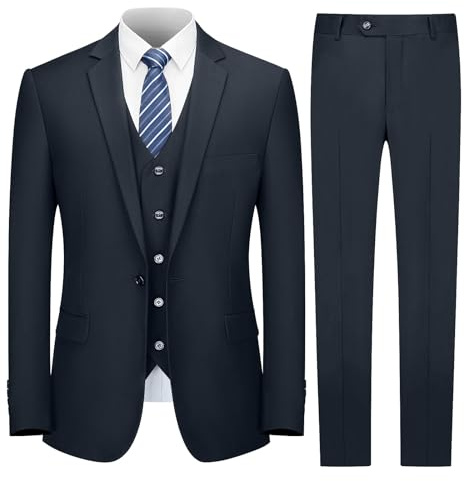 Cooper&Nelson Costume 3 pièces pour Homme, Coupe ajustée, Veste Unie à Un Bouton avec Cravate, Ensemble Smoking, Bleu Marine foncé, Taille 4XL