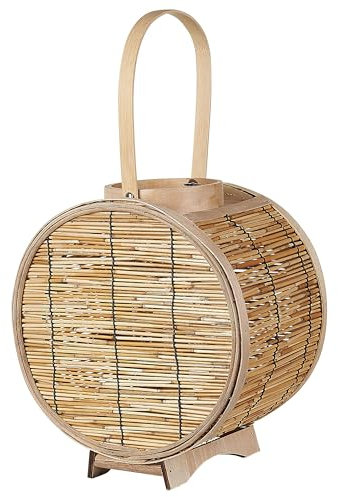 Laterne Rattan natürlich rund 30 cm mit Griff Glaseinsatz Tischdeko Boho Bistal
