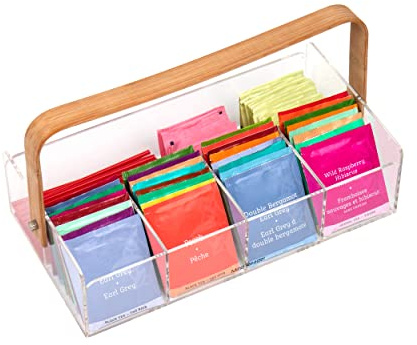 Mind Reader Tea Bag Organizer, Tea Station, Countertop, Caddy, Rayon from Bamboo and Acrylic, 11.75L x 6W x 6H, Brown