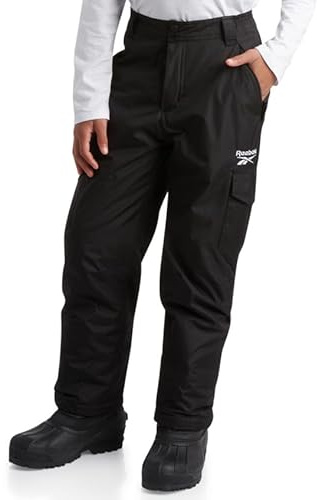 Reebok Boys' Snow Pants - Heavyweight Waterproof Snowboard Pants with Cargo Pocks, Snow Gaiters - Ski Pants for Boys (4-20), Size 4, Black